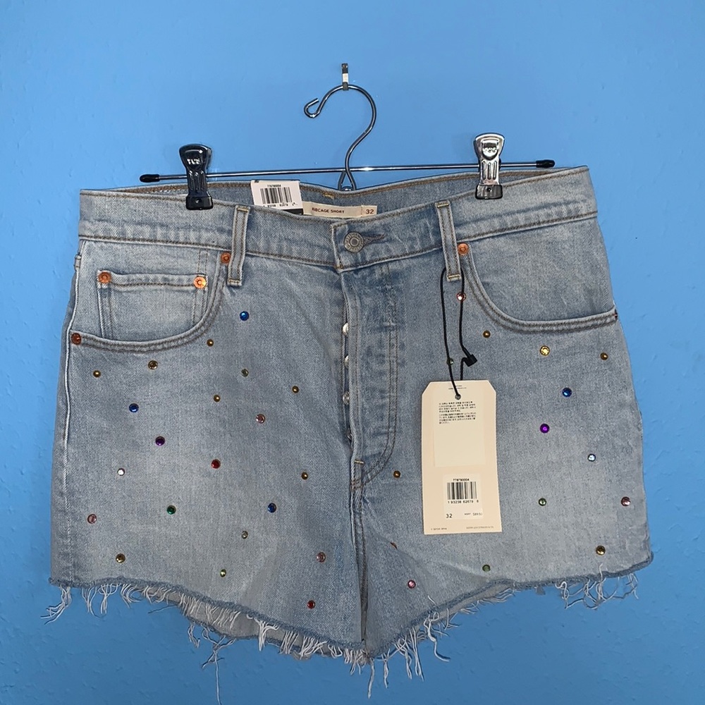 Levi Ribcage Studded Front Button Fly Denim Shorts